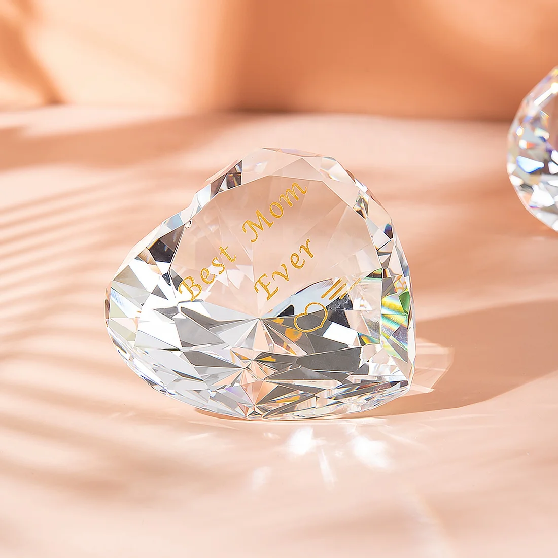 90mm rainbow crystal glass diamond heart with custom engrave wedding ornament home decor