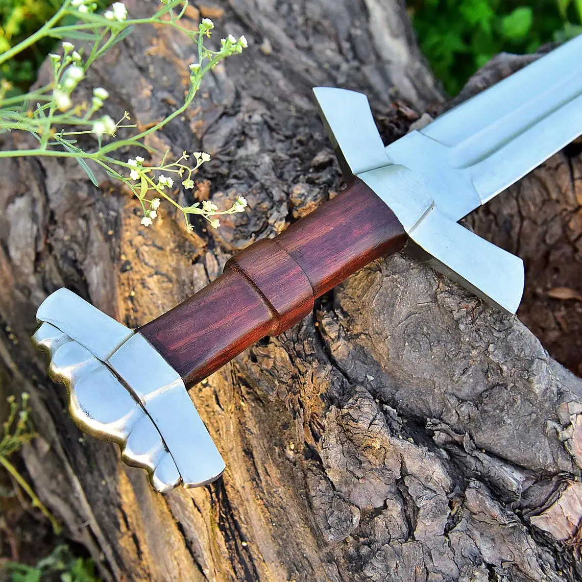 Custom Handmade Damascus Steel Viking Style Sword Longsword Double edge Gladius razor SHARP