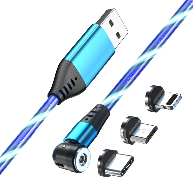 Лидер продаж светодиодный магнитный 3 в 1 USB-кабель А со светодиодным индикатором используемый для Lightning Type C Micro