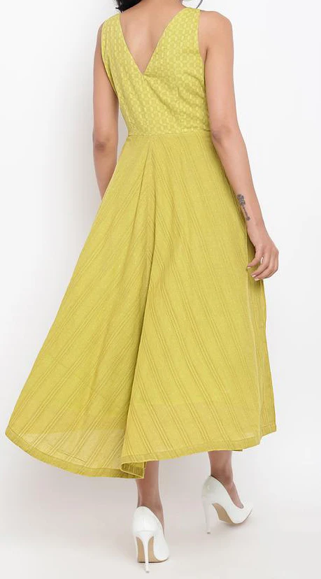 Cotton panel calf length dress