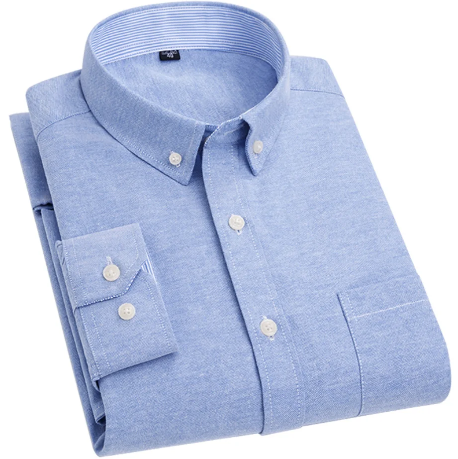
New Oxford Shirt Factory Customized Long Sleeve Soft Oem- Friendly Two Color Dress Shirts Men Shirts Solid Pattern Cotton 