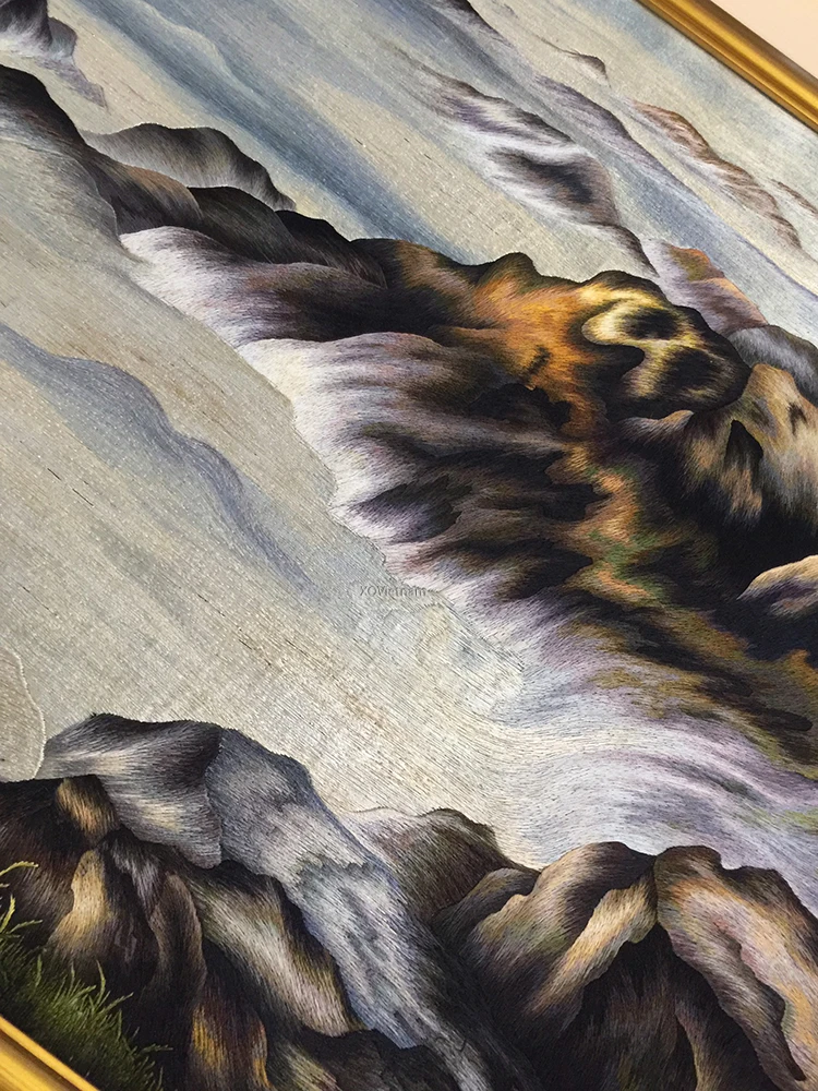 Classical Style Seascape Paintings The Calling Of The Sea Hand Embroidery Artworks on Thread Silk Cotton