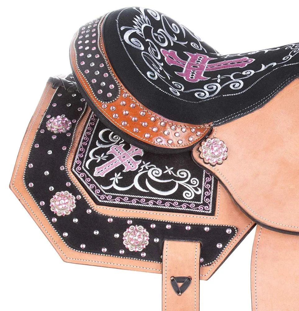 Розовый Крест, Западный бочонок, Гоночное кожаное седло для лошадей, поводки, нагрудный воротник, набор