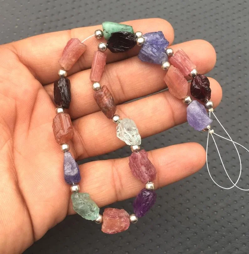 Genuine Quality 19 Piece Natural Multi Gemstone Full Drilled Colorful Untreated Rough Making Jewelry Wholesale