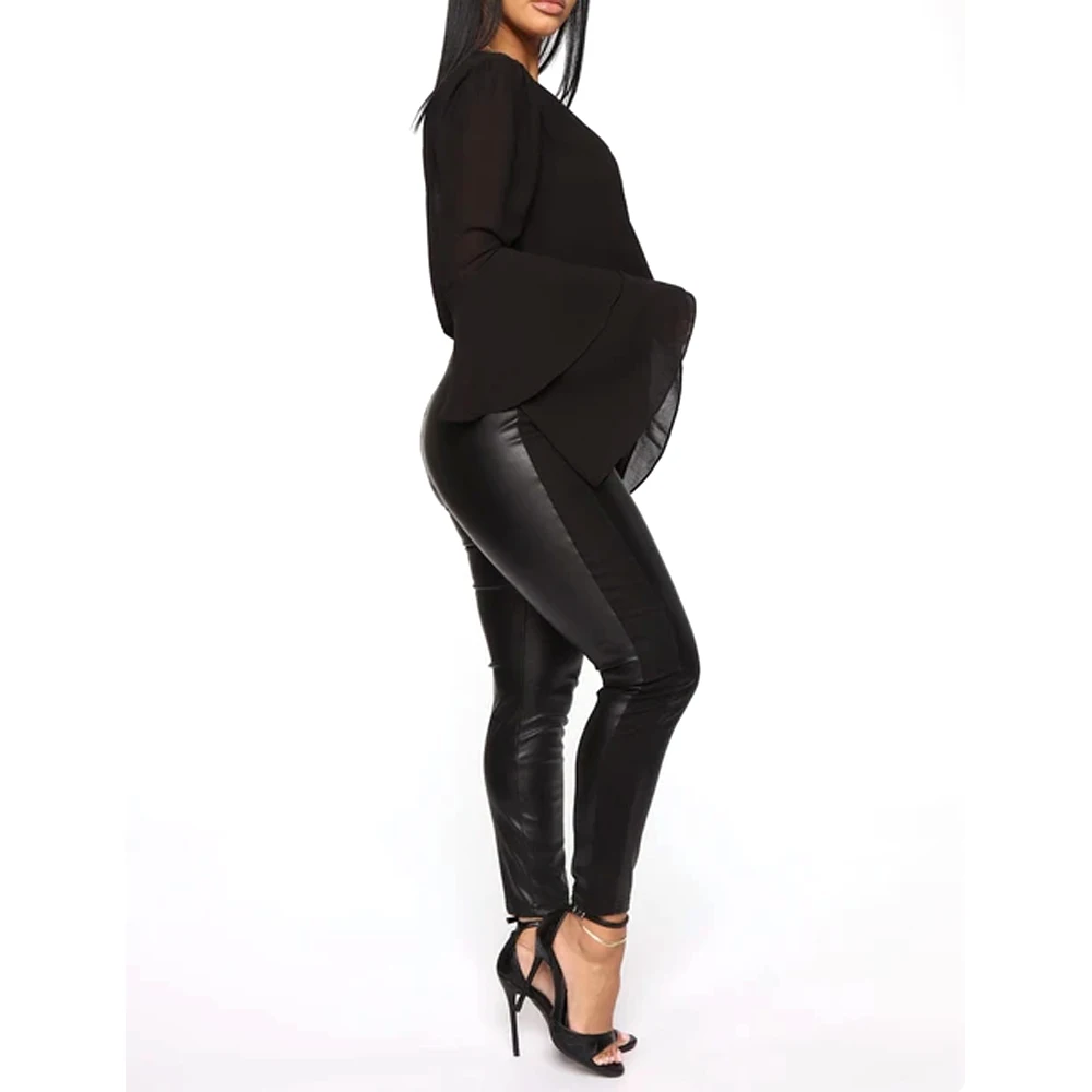 2023 New Fashion Women High Waist PU Leather Leggings Custom Basic Shinny Tights Ladies Leggings