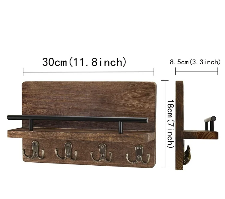 wall wooden key hooks rack wall-mounted mailbox storage holders wooden floating mail sorting shelf Mail Organizer 4 Double hooks
