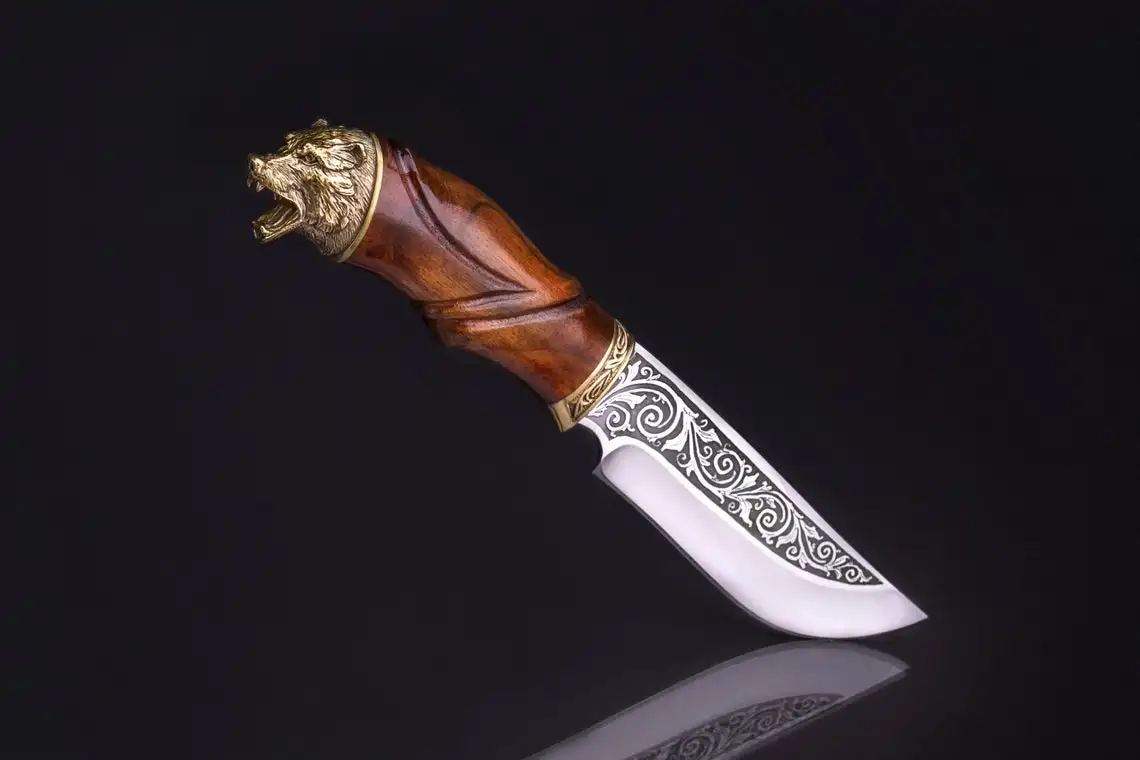 Охотничий нож Bear-охотничий с гравировкой медведя латунными болтами