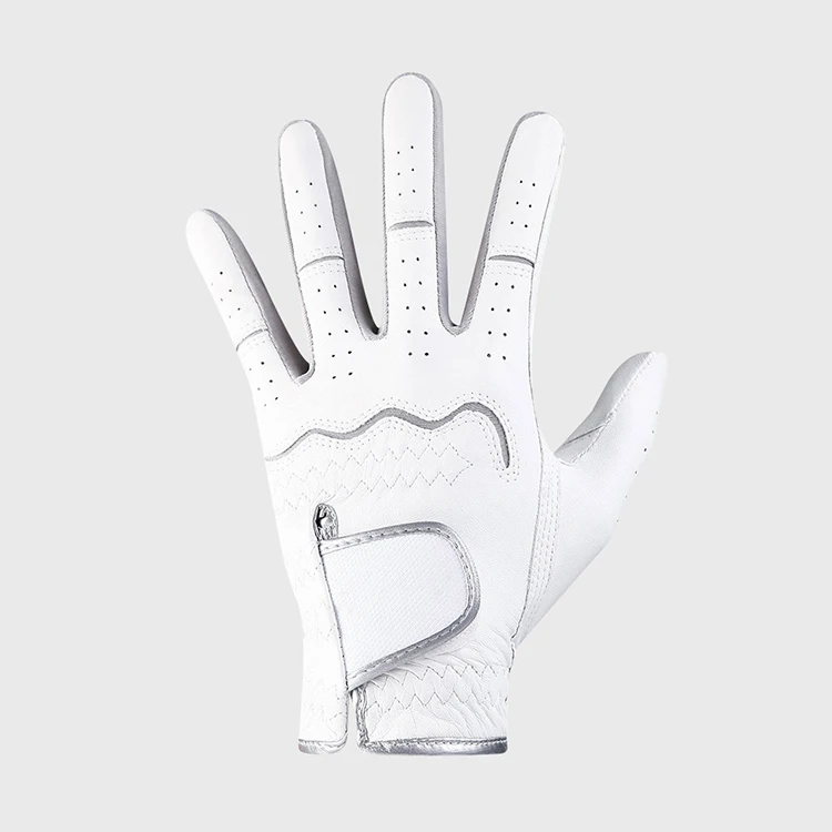 Wholesale premium mens all white washable sheep skin custom logo plain hand glove synthetic cabretta leather golf gloves men