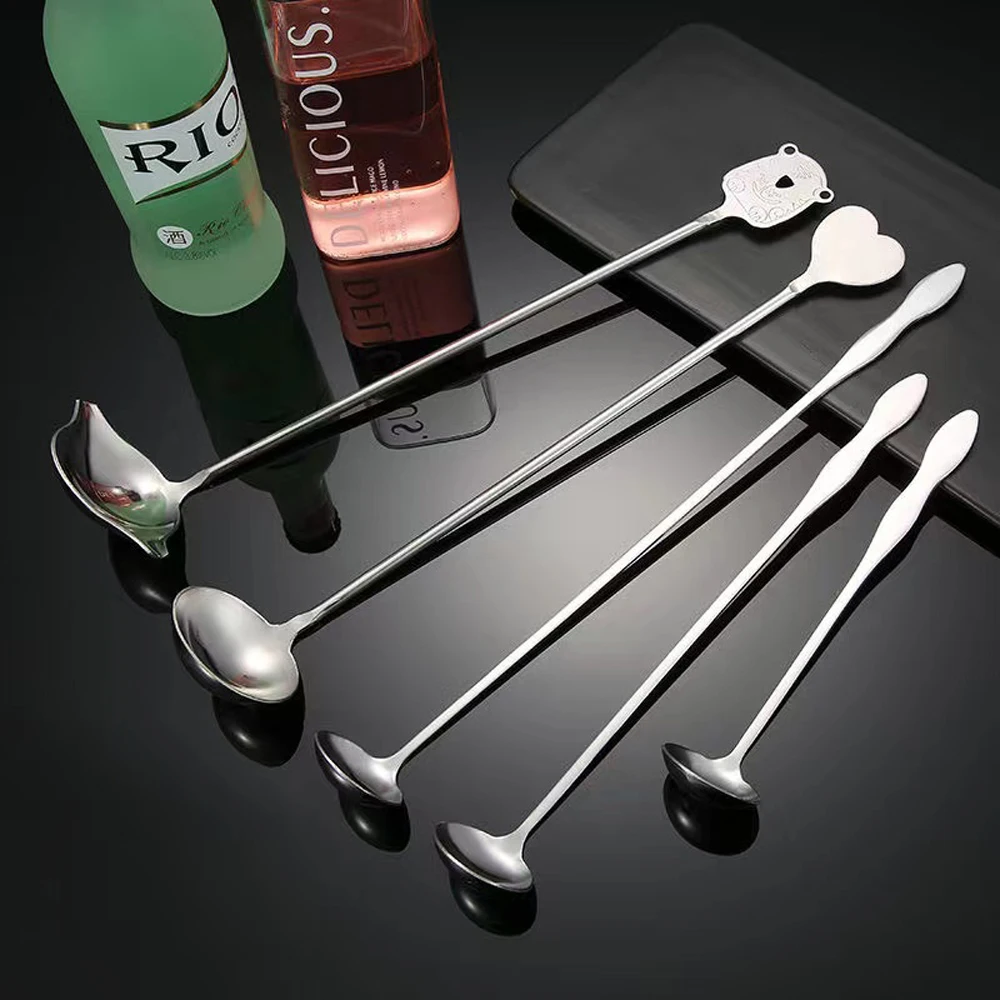 304 stainless steel food-grade elongated spoon personalized pattern design can be customized LOGO