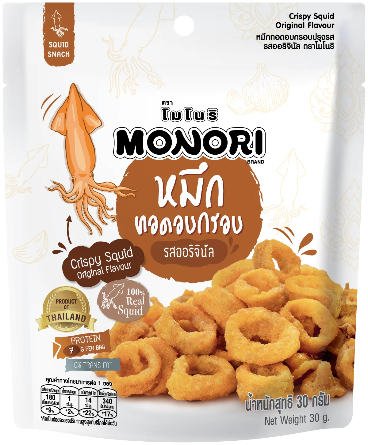 Crispy Squid Snack Original Flavor 30g MONORI Brand Made in THailand