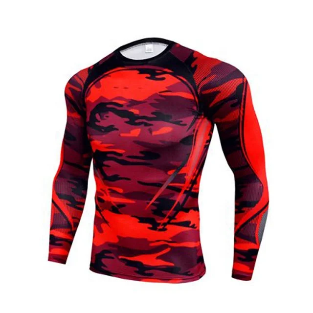 Men Long Sleeve Compression Rash Guard Shirt for MMA, BJJ, Wrestling Grappling Jiu Jitsu Training Gear Fight Wear