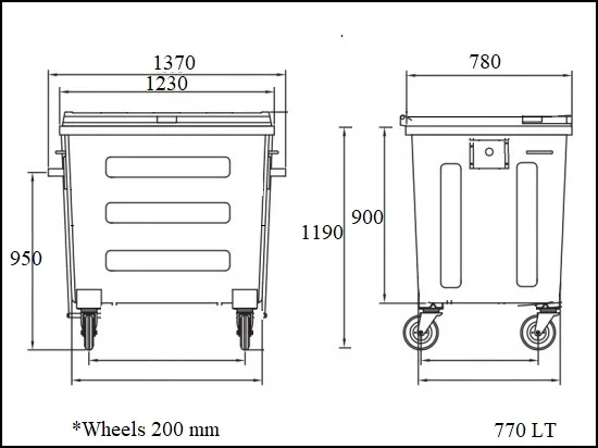 1100 liter metal plastic Lid garbage bin