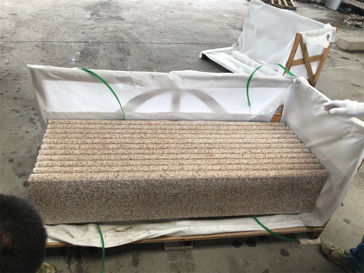 Factory Price Flamed Exterior Anti-slip Granite Treads  Sunset Gold G682 Outdoor Granite Treads