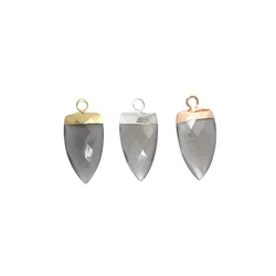 Grey Moonstone Gemstone Gold Electroplated Half Marquise Shape Pendant Jewelry GH-12