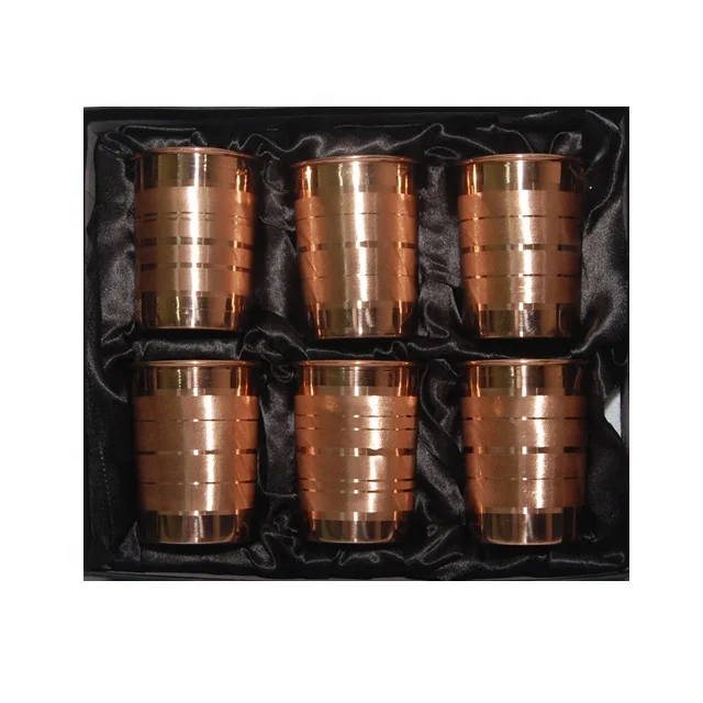 Pure Copper Tumbler Set Set of 6 Hammered Copper Cups Glass - Ayurveda Embossed Silver Touch Design At Good Price