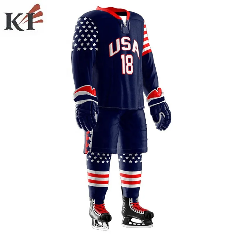 Wholesale Custom Sublimation Ice Hockey Jersey Best Quality Stitched Custom Team Logo Professional Ice Hockey Uniform USA 2023