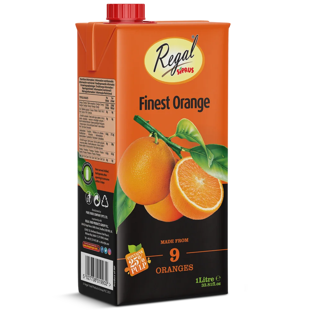 Высококачественный апельсиновый сок Regal Siprus 12x1000 мл, Высококачественная упаковка