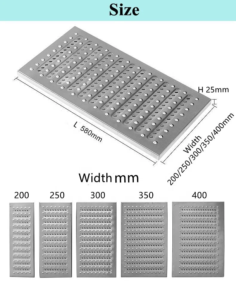 Kitchen drain trench grate cover Stainless Steel Swimming Pool metal Drain water grating linear gutter Channel plate