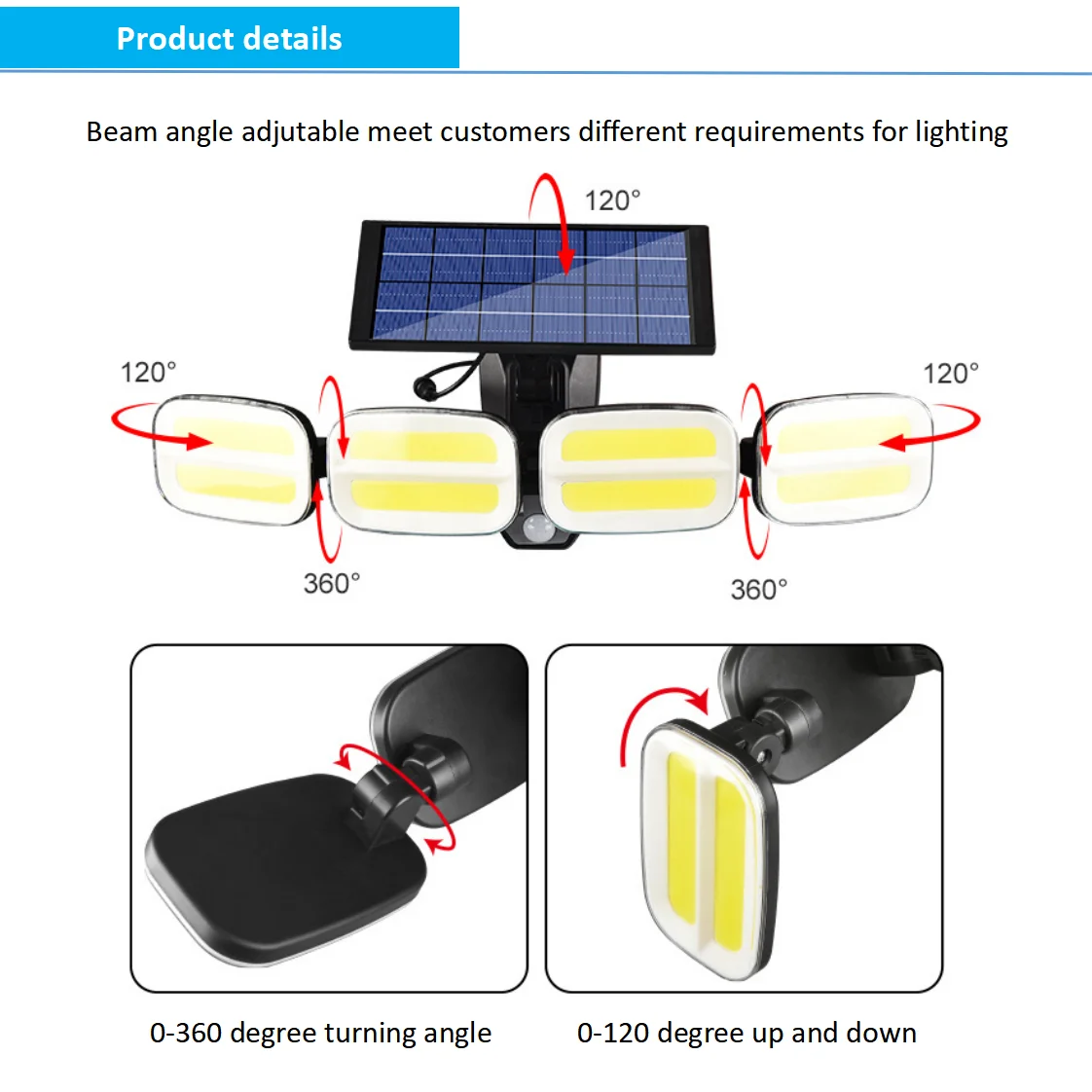 No MOQ 100 Led Solar Light Adjustable Beam Angle Security Lights For House Outdoor