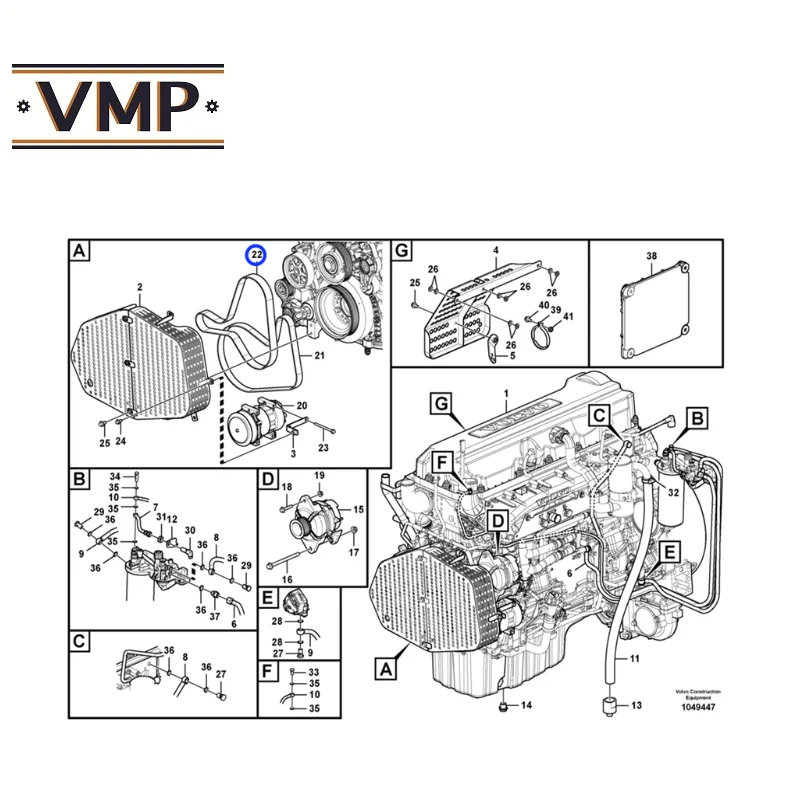 VOE20411420 - V-Ribbed Belt for A25D, A25E 4x4, A25E, A30E, A25D 4x4, A30D Articulated Haulers - VMP