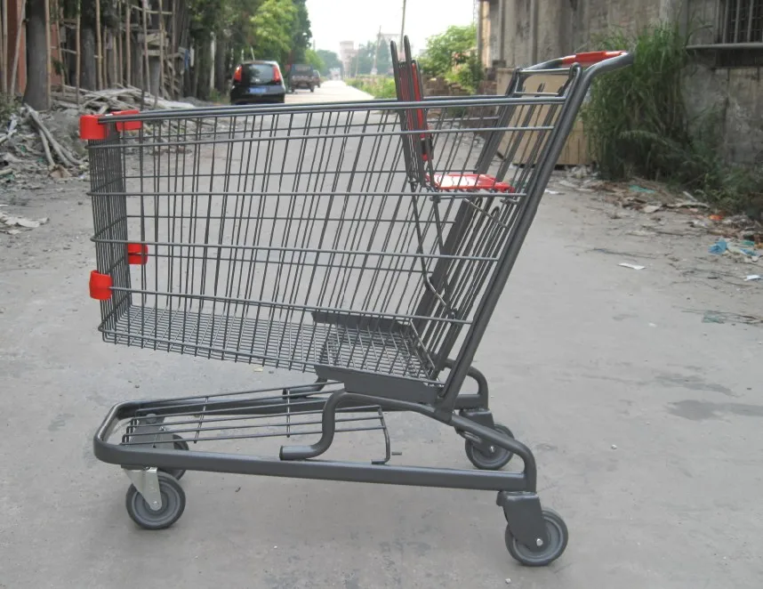 MOQ 50 PCS 190L American Style universal Cart With Light Grey Powder Coating, Shopping Trolley With 4 Swivel Wheels