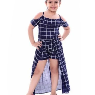 Girls Navy Blue Checked Fit and Flare Dress trendy children wear rayon material comfortable light weight best quality