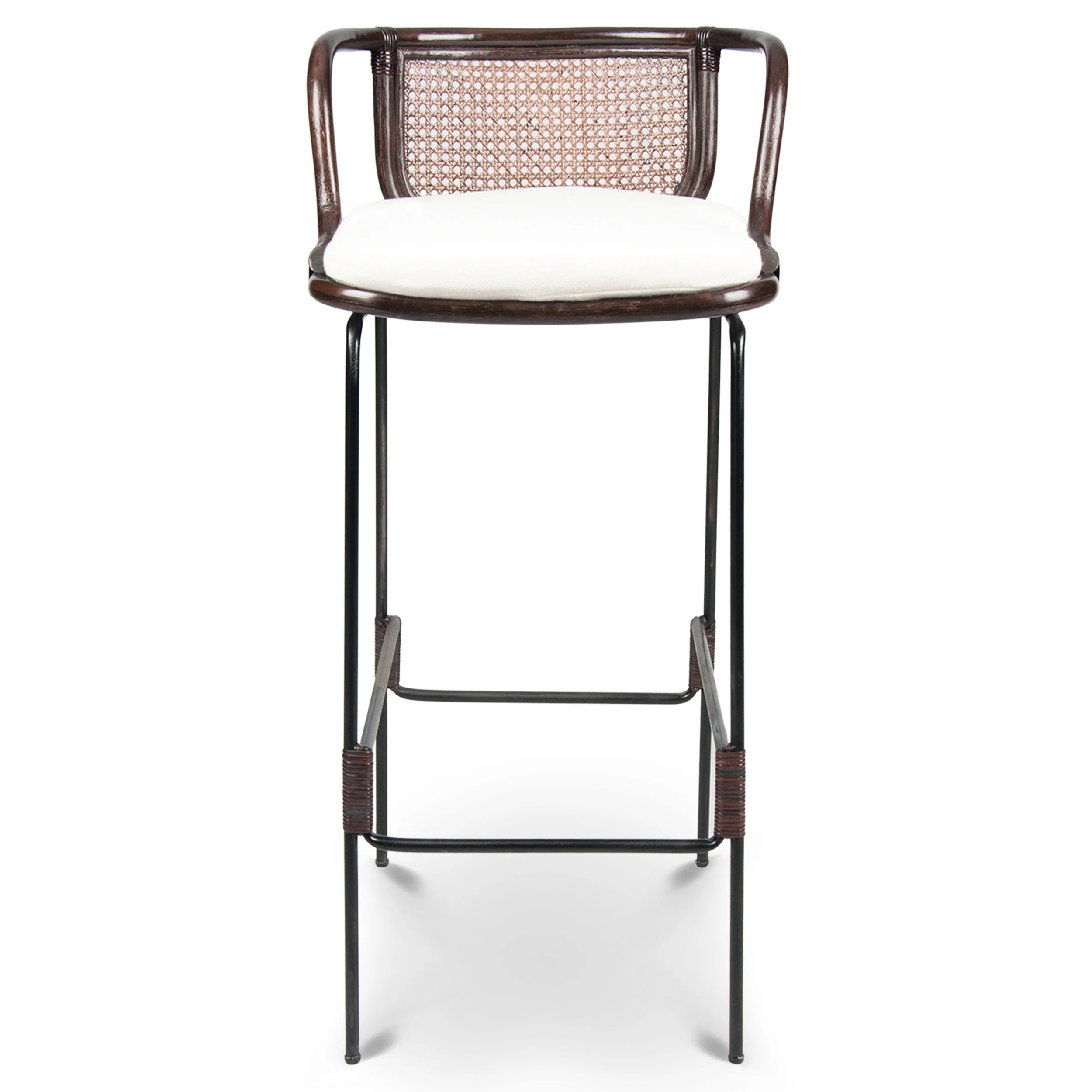 
 Барный стул из ротанга с подушкой, Плетеный барный стул ручной работы из натурального ротанга с металлической рамой  