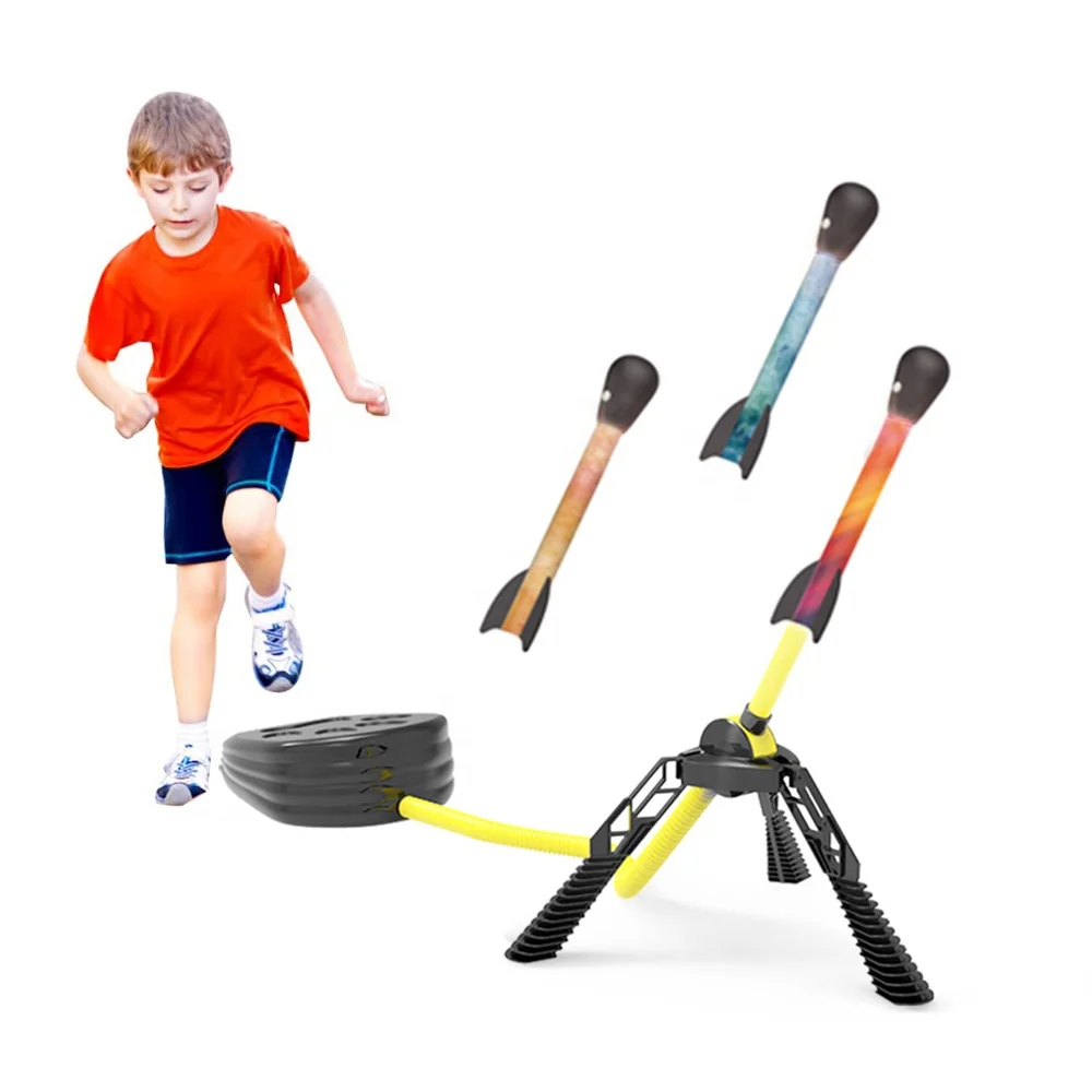 Kids Outdoor Play Toys Air Pump Stomp Powered Angle Adjustable PVC Rocket Launcher Toys