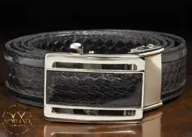 Genuine Belly Crocodile Leather Belt. Black Crocodile Belt. Siamensis Crocodile. Automatic Buckle. Made in Thailand