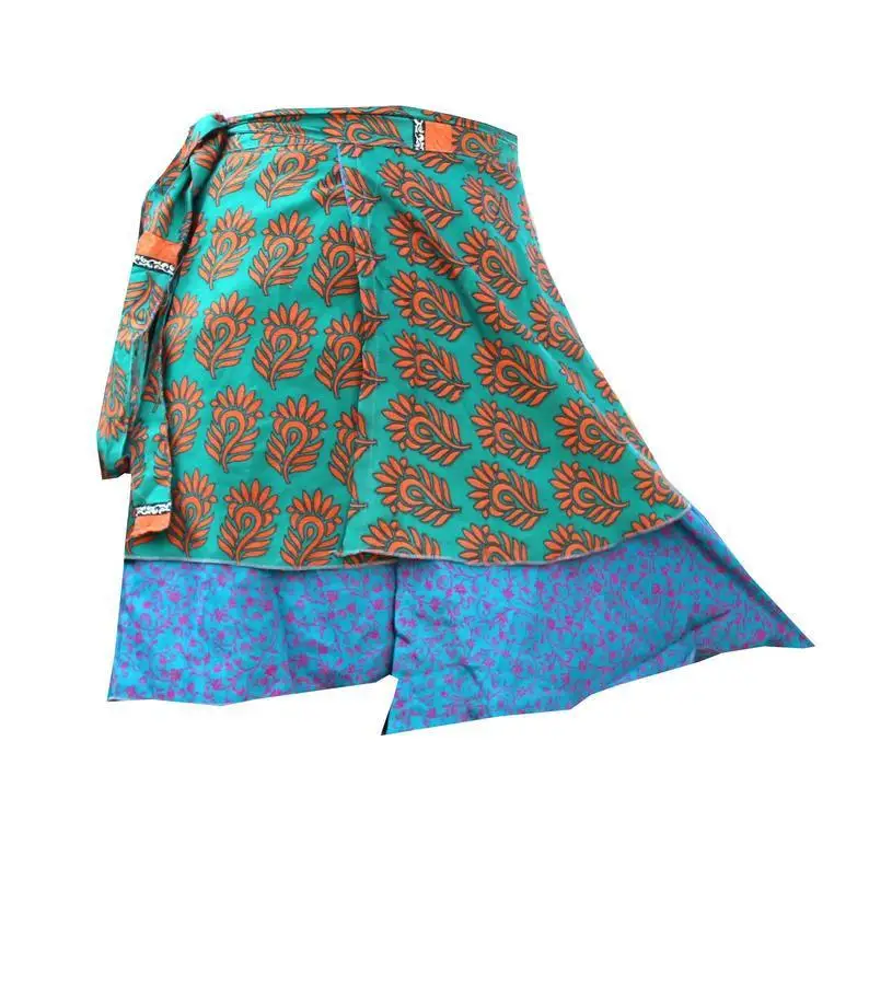 Short sarong wrap skirts vintage sari beach mini wrap skirts Vintage Silk Bohemian Hippie Beach Magic short Dress summer skirts