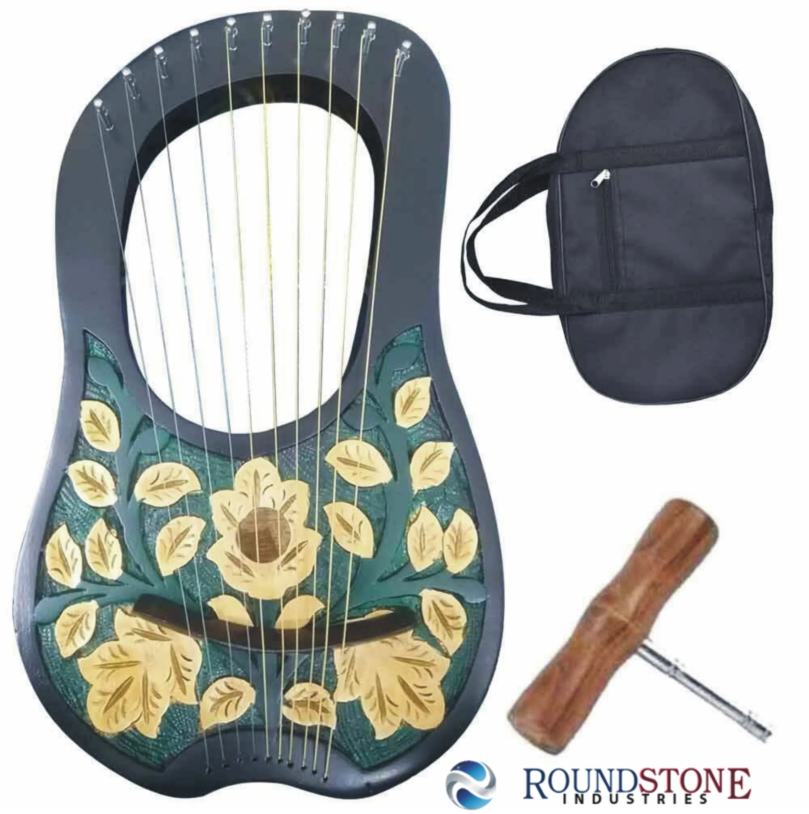 Lyre harp 10 strings Handmade ENGRAVED by rosewood and maple wood High Quality+Tuning Key&CARRYING bag Case musical instruments