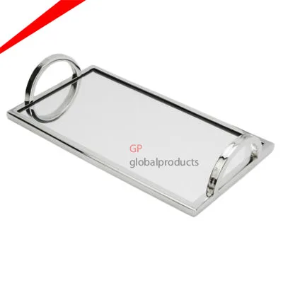 premium stainless steel tray with half round handles rectangular shape for kitchen hotels restaurants