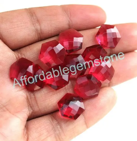 Rubylite quartz polished faceted handmade gemstone top drilled gemstones hexagon shape healing crystal affordable gems