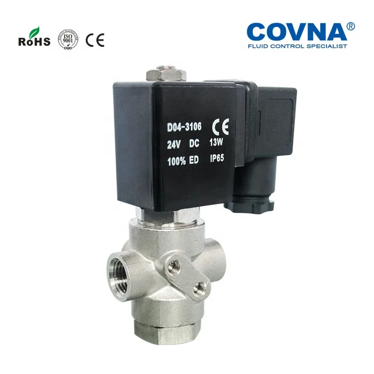 COVNA Universal Type VX31 1/4 inch 12V DC 24V Normally Closed Stainless Steel 3 Way Solenoid Valve