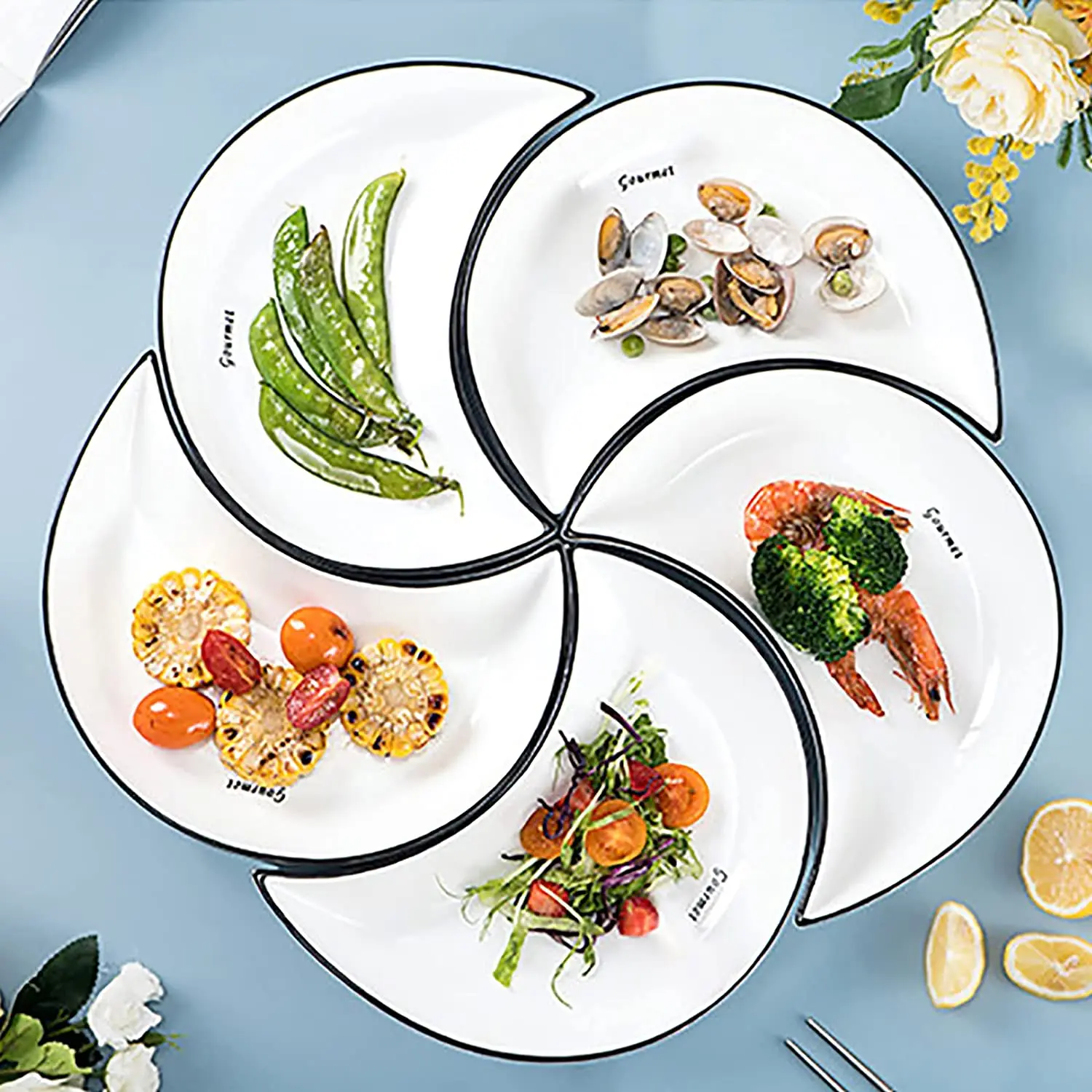 Half Moon Shaped Pasta Plate Ceramic Sushi  Salads  Pasta Cake Breakfast Plate