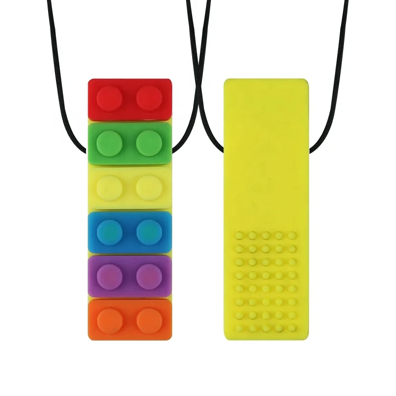 Factory Wholesale Price Custom CPC Certified Silicone Autism Building Block Teether Sensory Chew Toys Autism Chew Necklace