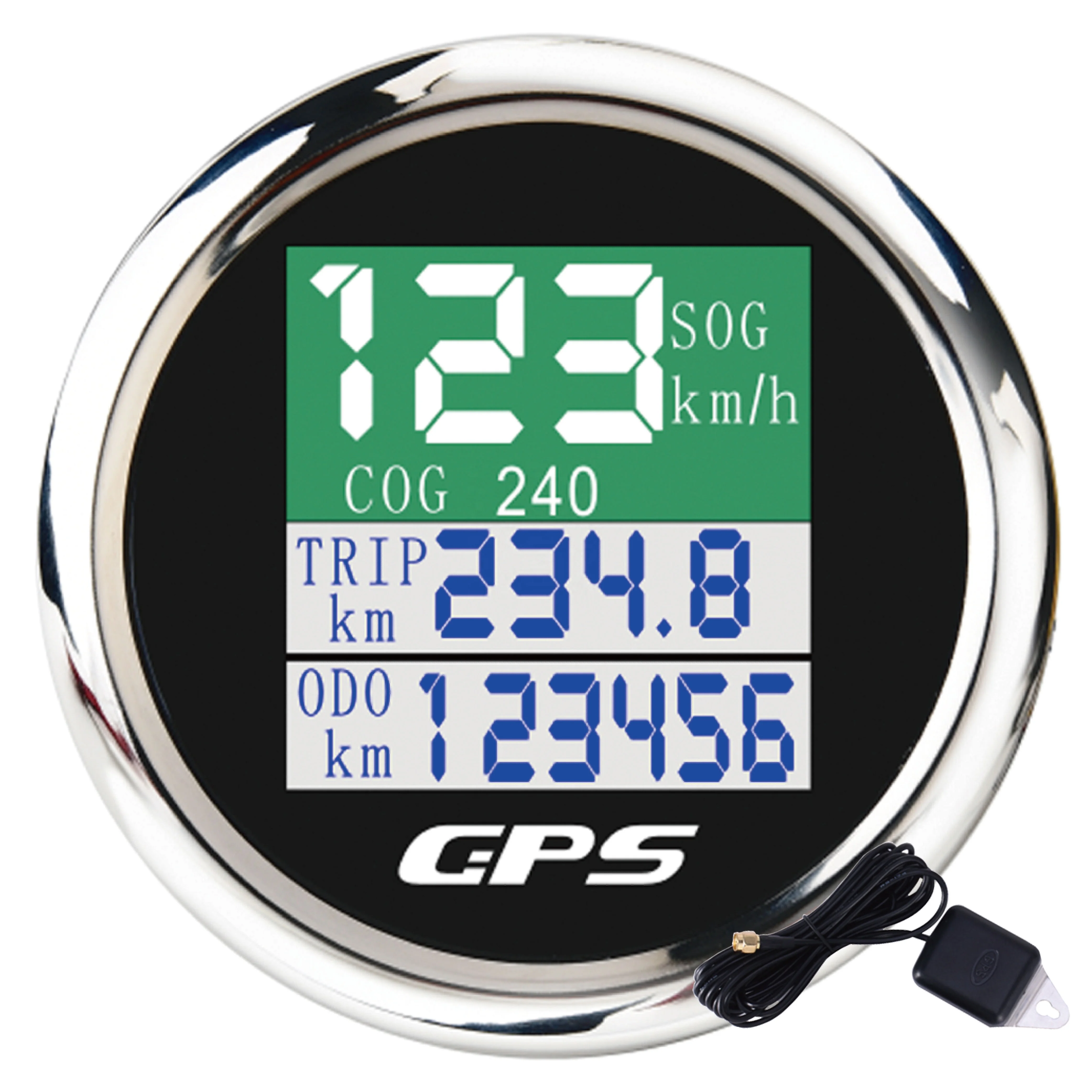 52mm digital black face TFT-LCD display multifunction with GPS sensor ODO/TRIP display speedometer gauge