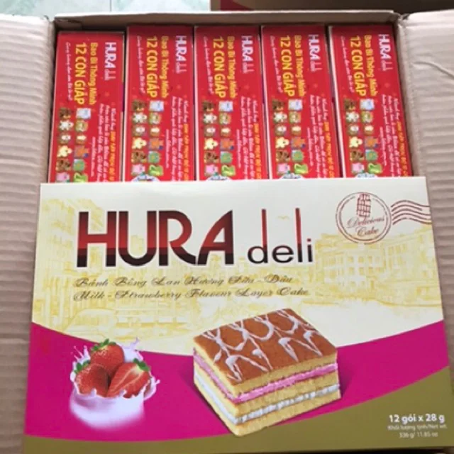(BIBICA BRAND) HURA DELI STRAWBERRY MILK  336G SPONGE CAKE VIET NAM