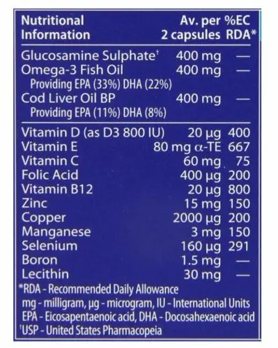 Vitabiotics Jointace Omega-3 масло и Глюкозамин 30 капсул (5 021265 221806) Omega 3 масло печени трески Глюкозамин 30 капсул мягкого геля