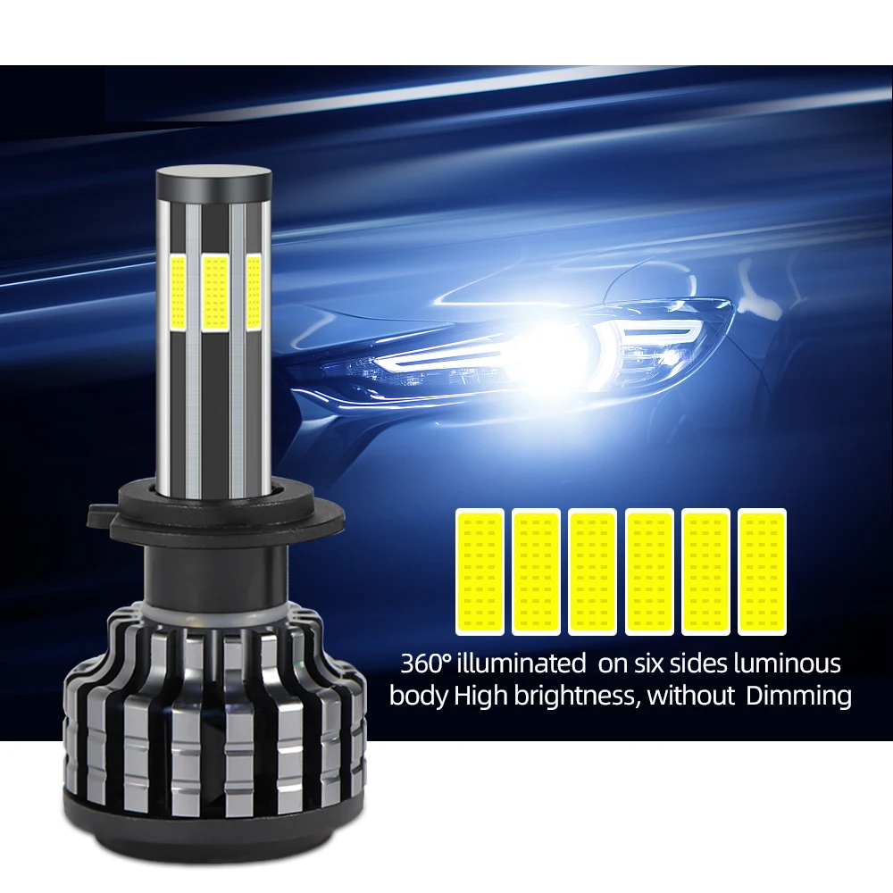 360 Led headlights 6 sides 60W 9000LM 6500K White Light CSP 9004 H1 H3 H7 H4 LED Car Headlight Fog Lights F6 Headlamp