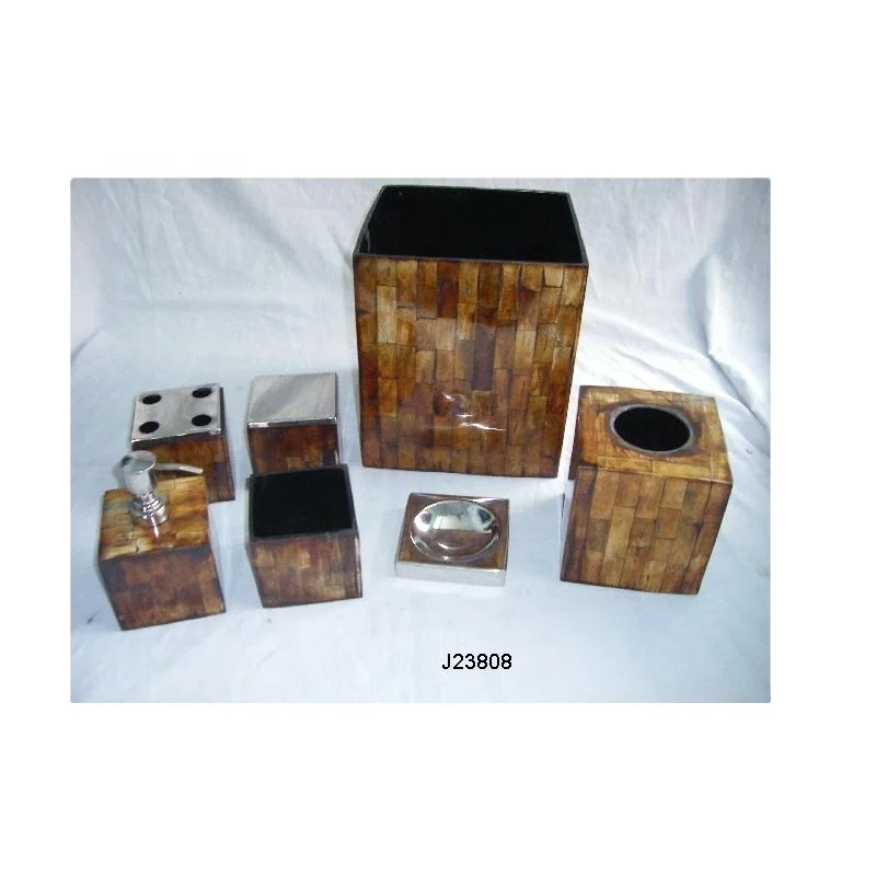 Bone Inlay on Steel Bathroom Set in Antique Finish Vanity Set Bone Inlay Vanity set Tissue Box Soap dispenser