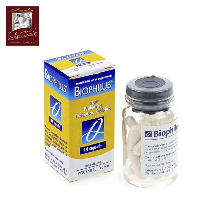 
BIOPHILUS 14 CPS Tribiotic Probiotic Eubiotic Prebiotic human lactic ferments Made in Italy Tribiotic 