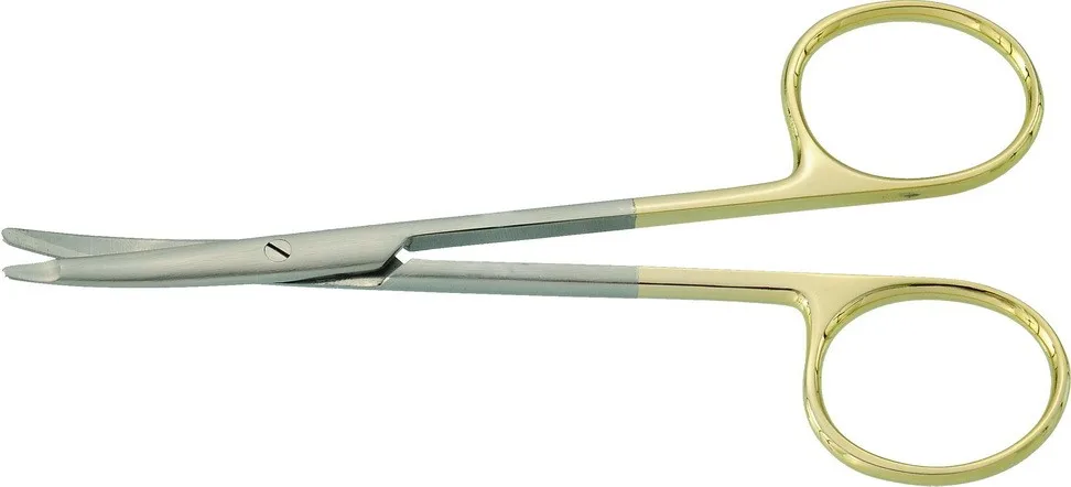 Blephroplasty Scissors Curved Flat Tips one Serrated Blades TC Scissors 4.5inch