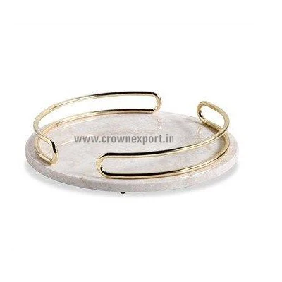 Excellent Marble Serving Tray Rectangular White & Black Marble Trinket Tray For Jewelry Granite Tray with Gold Plated Handles