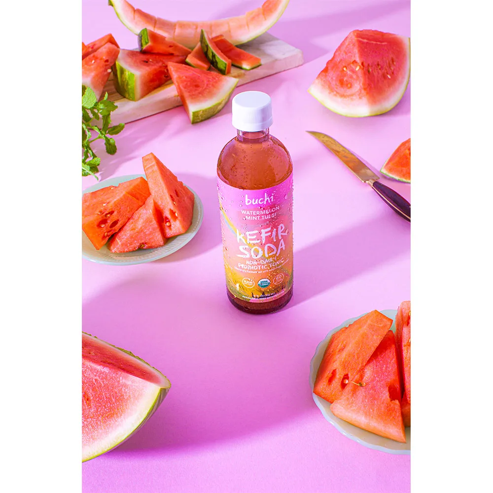 Buchi Kefir 6/12oz Watermelon Mint Tulsi Organic Kefir Soda Non Dairy Probiotic Tonic Premium Quality