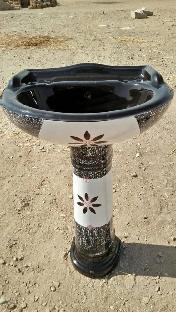 OEM Orange Color Vinus Set Wash Basin with Pedestal Sink Flower Printed Hot Sell for House Use Bathroom Ceramic Sanitary Wares