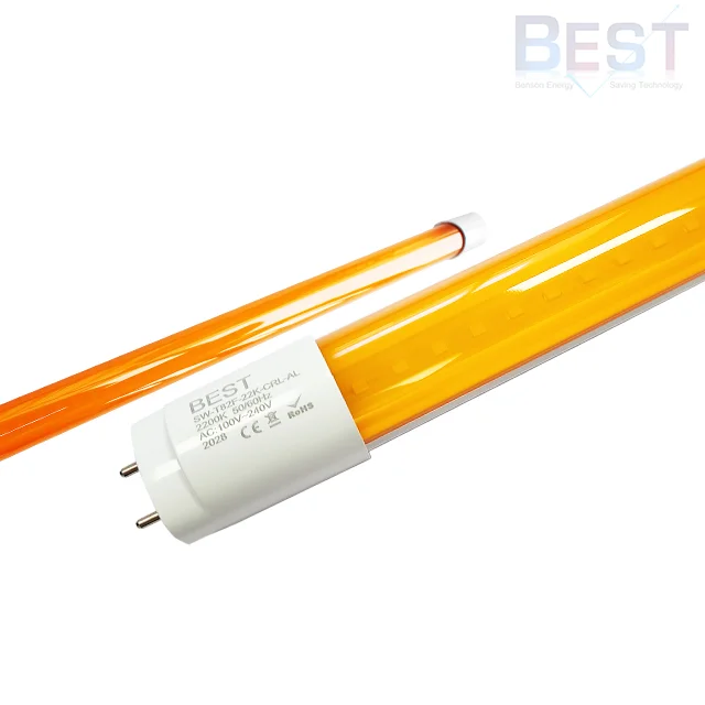 
High Quality T8 g13 led no uv yellow tube light ; UV filter 520nm 18W 