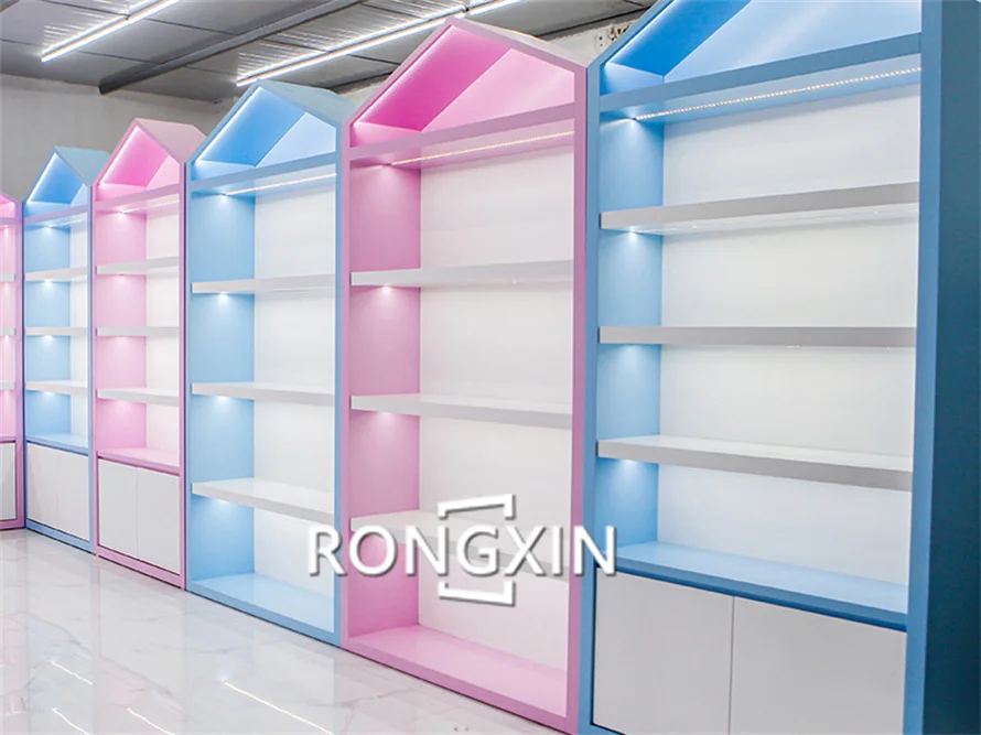 Розничная продажа светодиодный светильник для личной гигиены стойка косметическая розовая выставочная витрина торгового центра киоск салона красоты париков