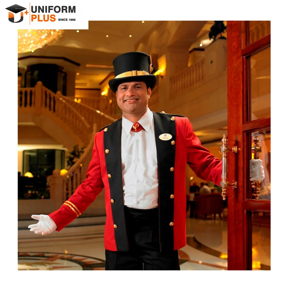 Custom OEM Hotel restaurant doorman bellboy cost design for hotel staff uniform
