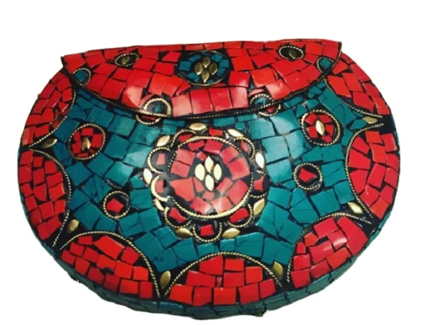 Silver Plated Metal Mosaic Clutch Evening Bag